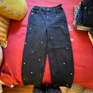 RHODE Black Straight Leg Jeans with Pearl Details